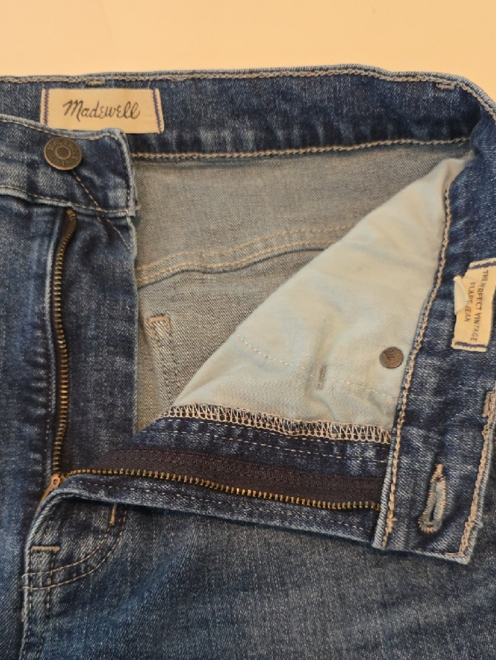 Madewell Blue Denim High-Rise Cali Demi-Boot Flare Raw Hem Jeans Womens 27 Ankle - Picture 8 of 12